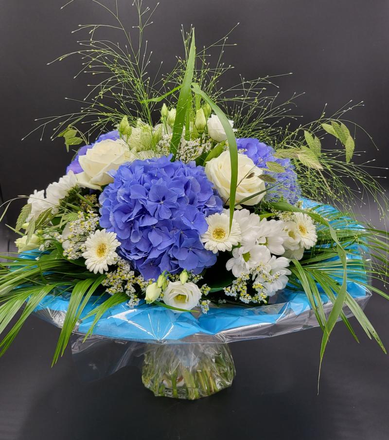 bouquet rond XL blanc et bleu